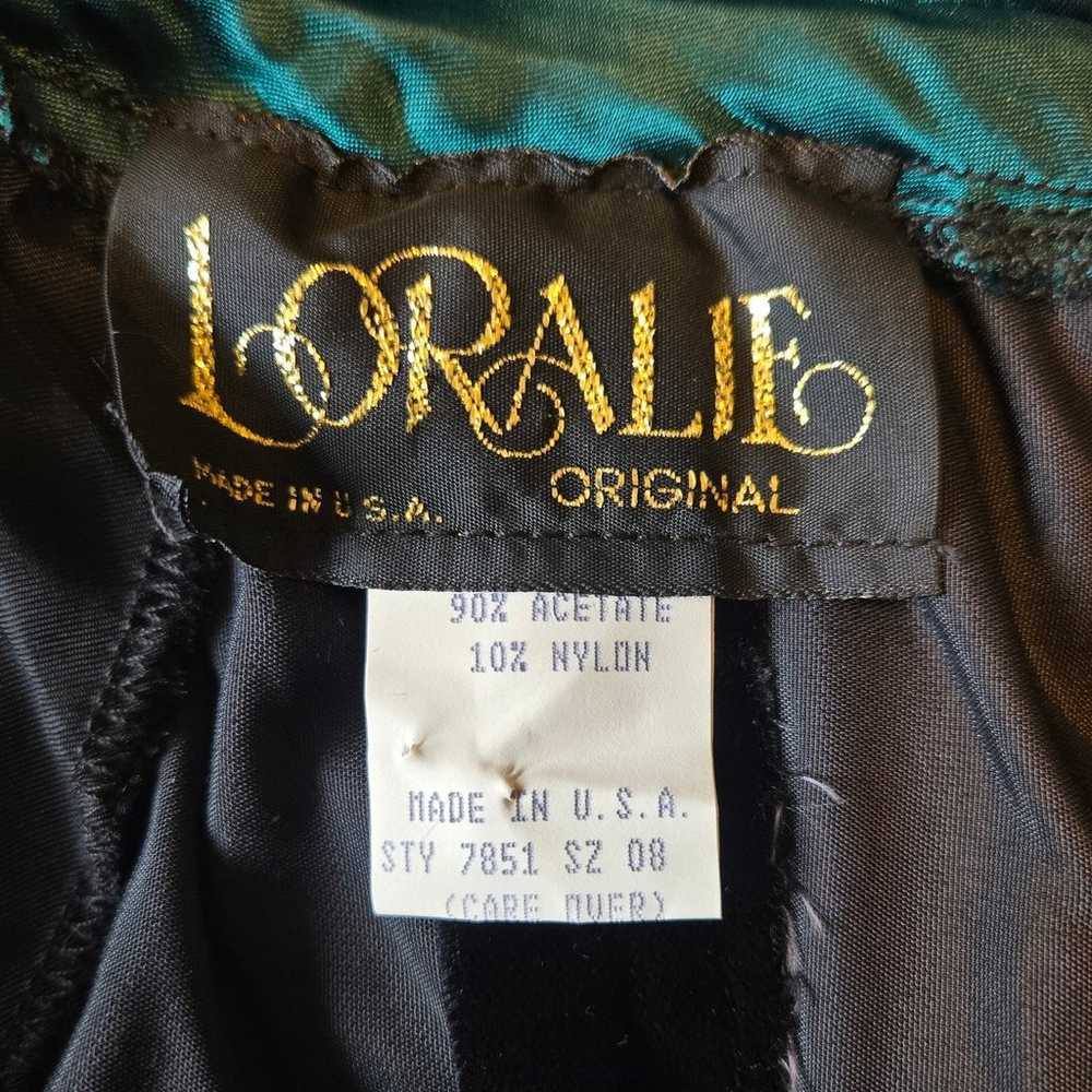 Size 8 Vintage LORALIE Black Velvet Green Satin O… - image 6