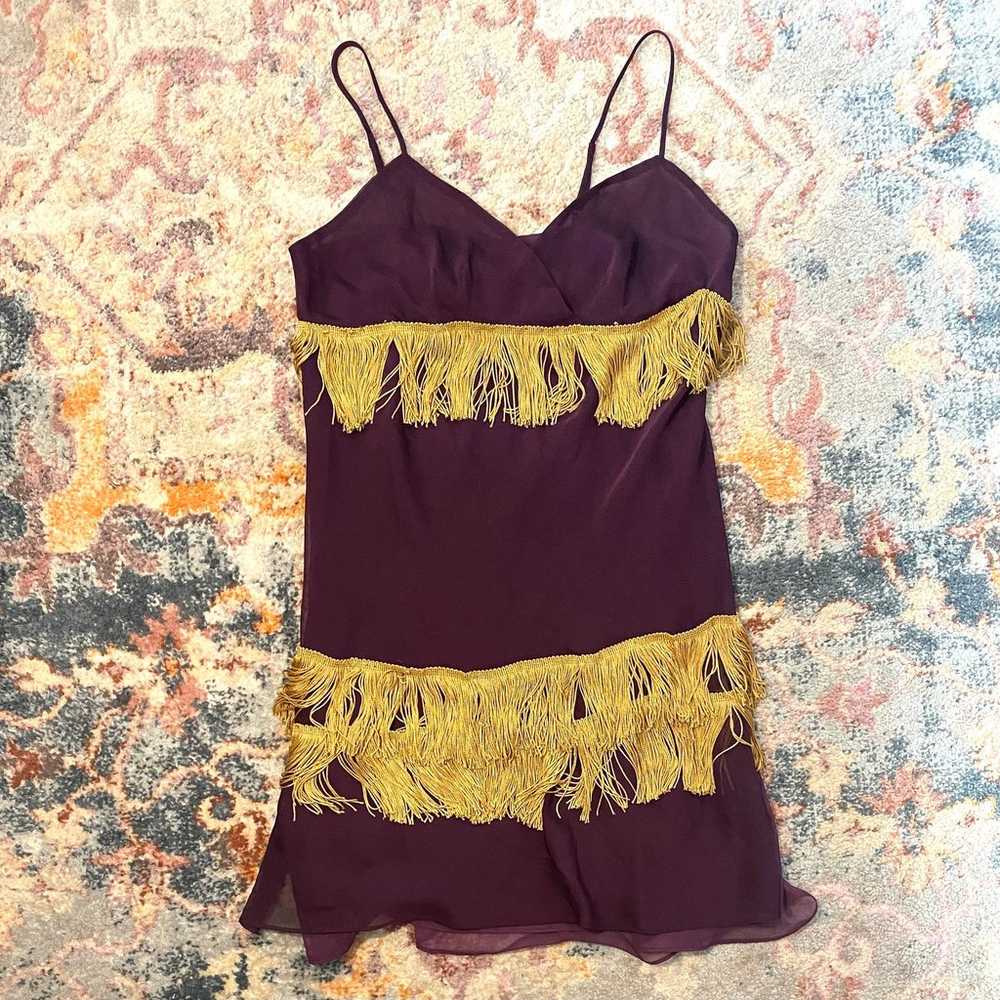 Vintage 90s boho purple and gold tassel dress - image 1