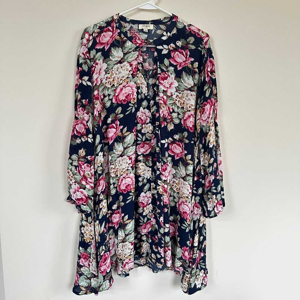 UMGEE Rose Floral Print Tunic Dress LARGE Long Be… - image 1