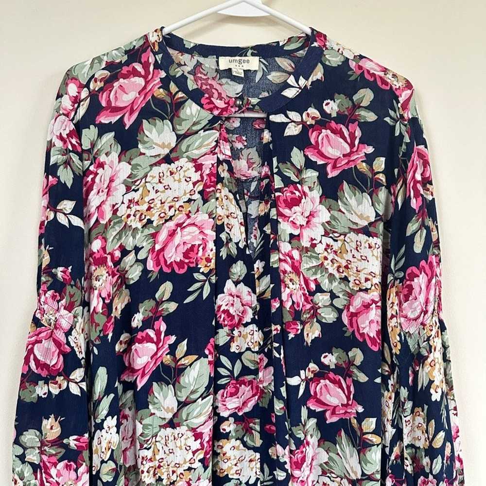 UMGEE Rose Floral Print Tunic Dress LARGE Long Be… - image 2