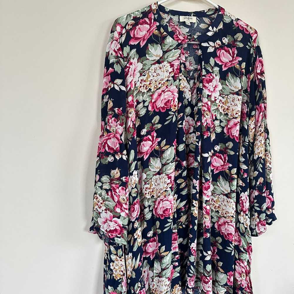 UMGEE Rose Floral Print Tunic Dress LARGE Long Be… - image 5