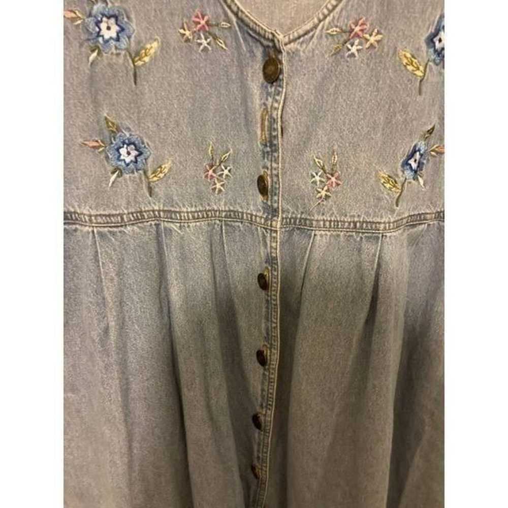 Vintage Dainty Cottage Core Button Up Denim Dress - image 3