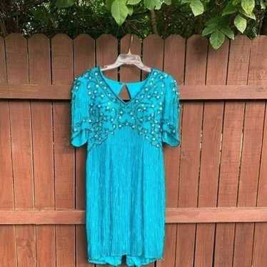 DAVAL DESIGNS Large Turquoise Beaded Sequin Dress