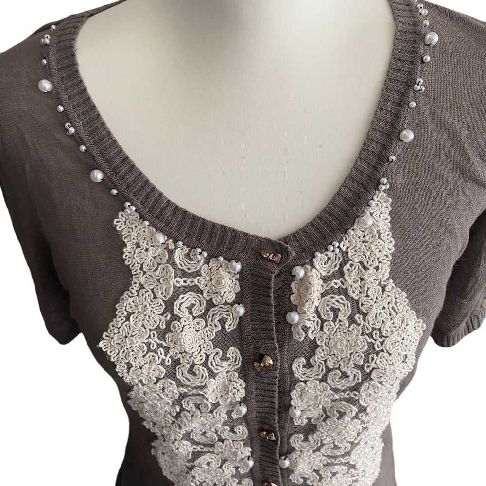 Pearl Ribbon Lace Mixed Material Cardigan for a C… - image 6