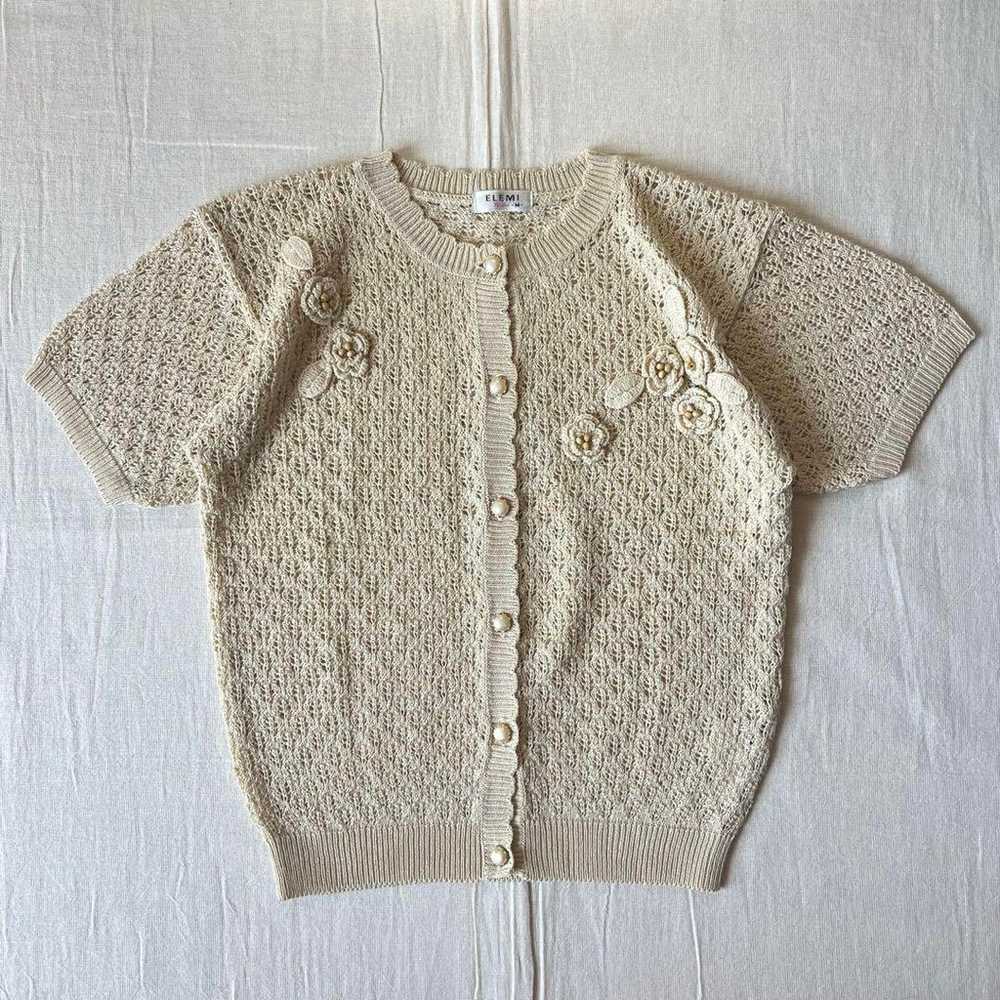 90s vintage 3D flower crochet mesh knit cardigan - image 1