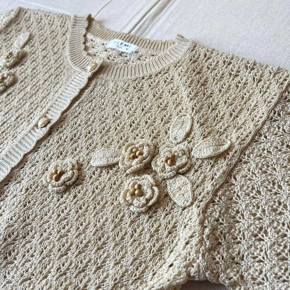 90s vintage 3D flower crochet mesh knit cardigan - image 4