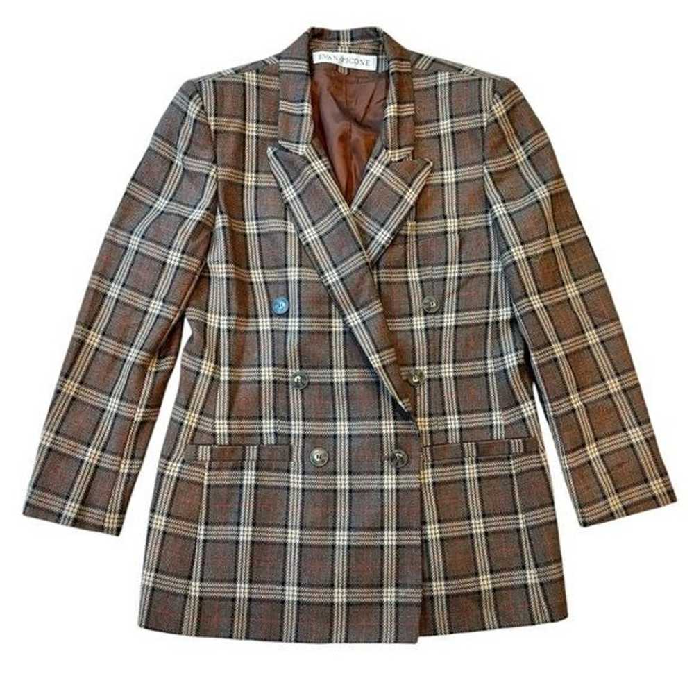 Vtg Evan-Picone Blazer Plaid Wool Brown Size 12 - image 1