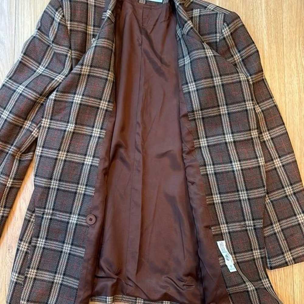 Vtg Evan-Picone Blazer Plaid Wool Brown Size 12 - image 3