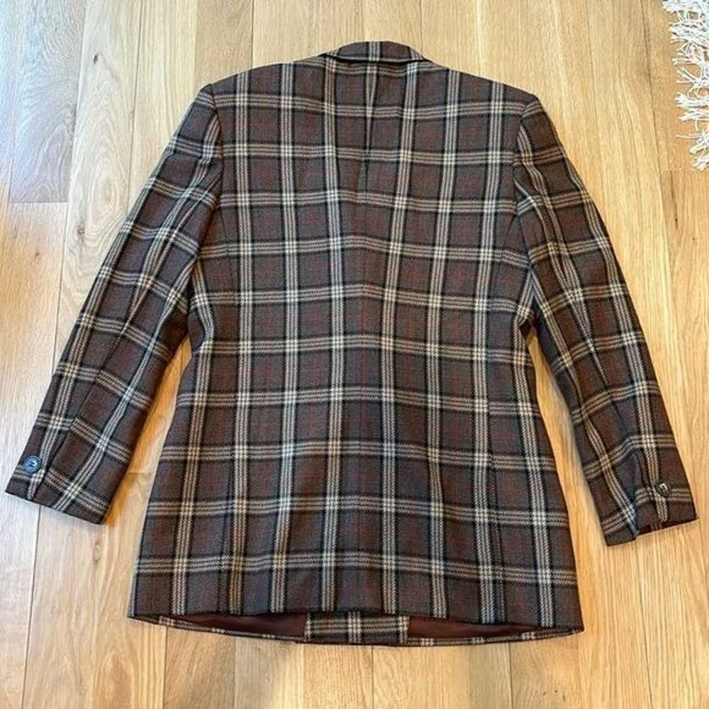 Vtg Evan-Picone Blazer Plaid Wool Brown Size 12 - image 4