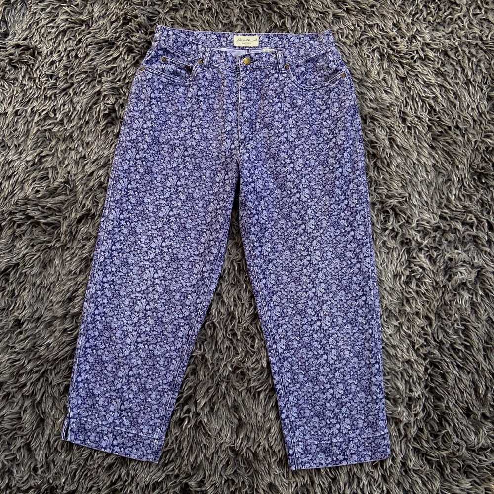 Eddie Bauer Cropped Jeans Capris Blue Floral Cott… - image 1