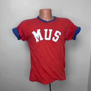 1980s MUS Red and Blue Reversible T-Shirt, Champi… - image 1