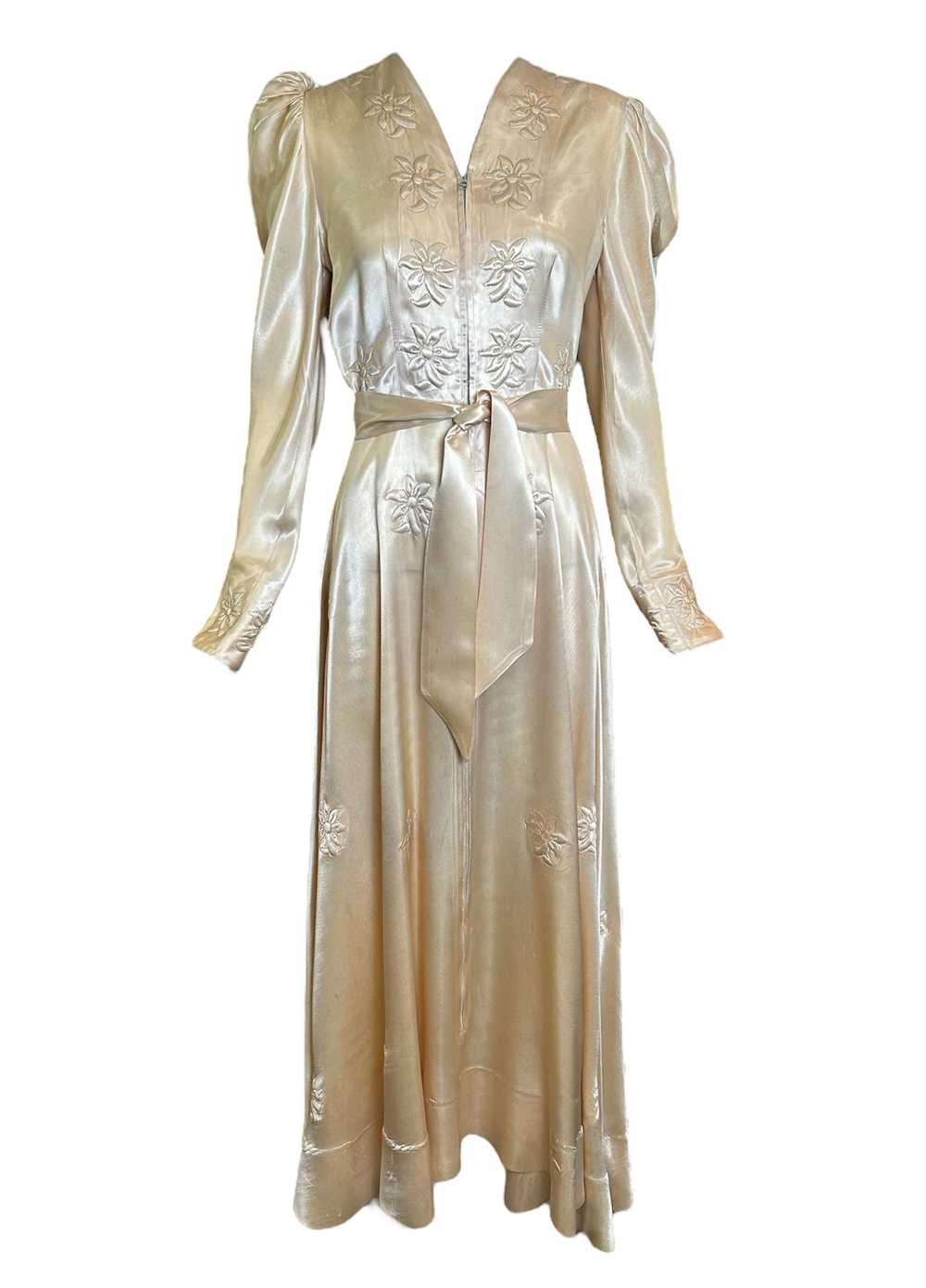 1940s Champagne Satin Evening Gown/Dressing Gown - image 1