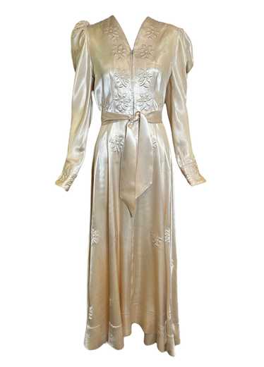 1940s Champagne Satin Evening Gown/Dressing Gown