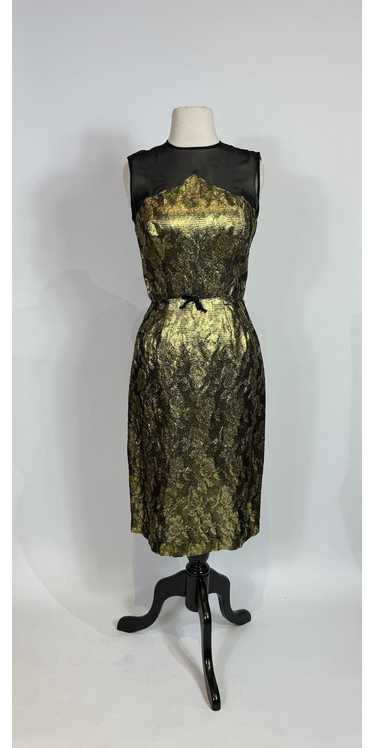 1960s Gold Brocade & Black Chiffon Cocktail Dress - image 1