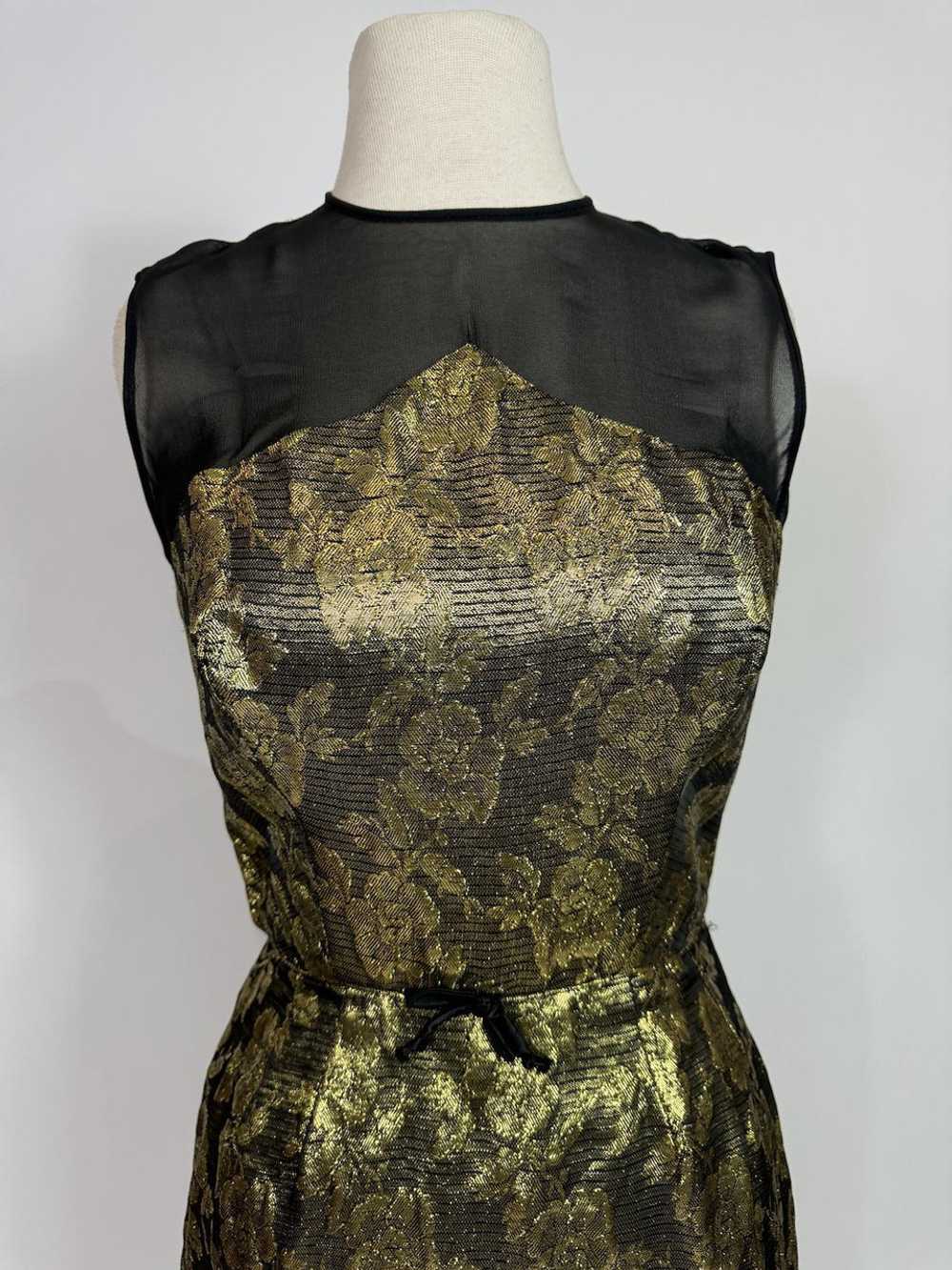 1960s Gold Brocade & Black Chiffon Cocktail Dress - image 2