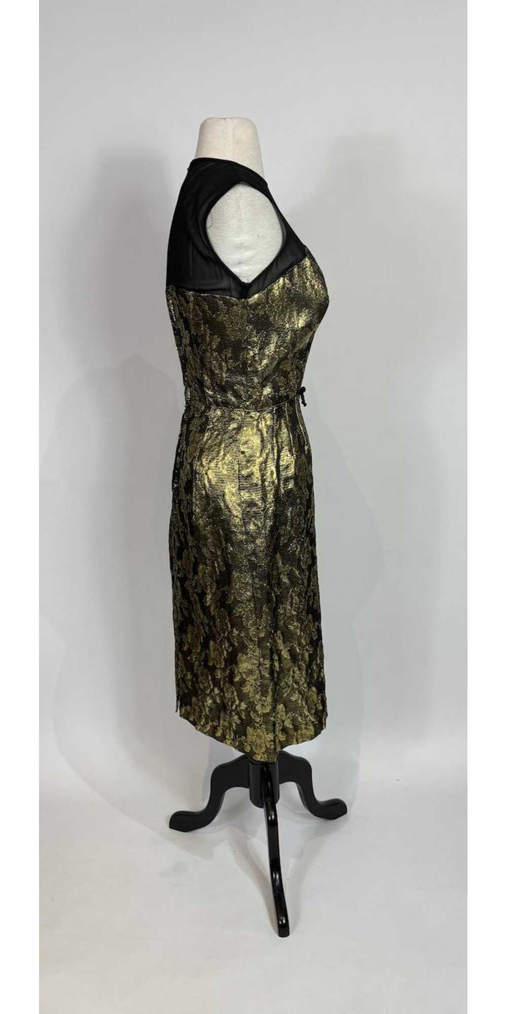 1960s Gold Brocade & Black Chiffon Cocktail Dress - image 4