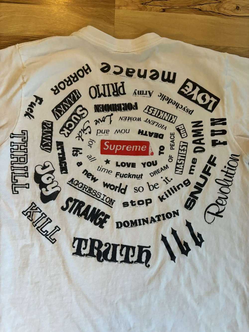 Supreme White supreme spiral graphic tee - image 3