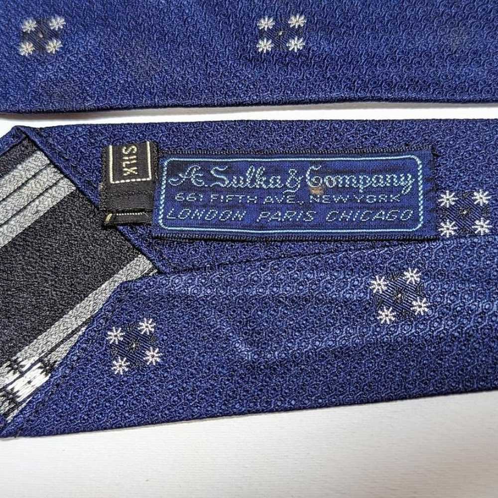 Special Sulka 40s US vintage blue silk tie - image 8