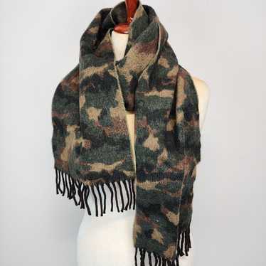 Vtg Polo Ralph Lauren Camo Print Scarf Lambs Wool… - image 1