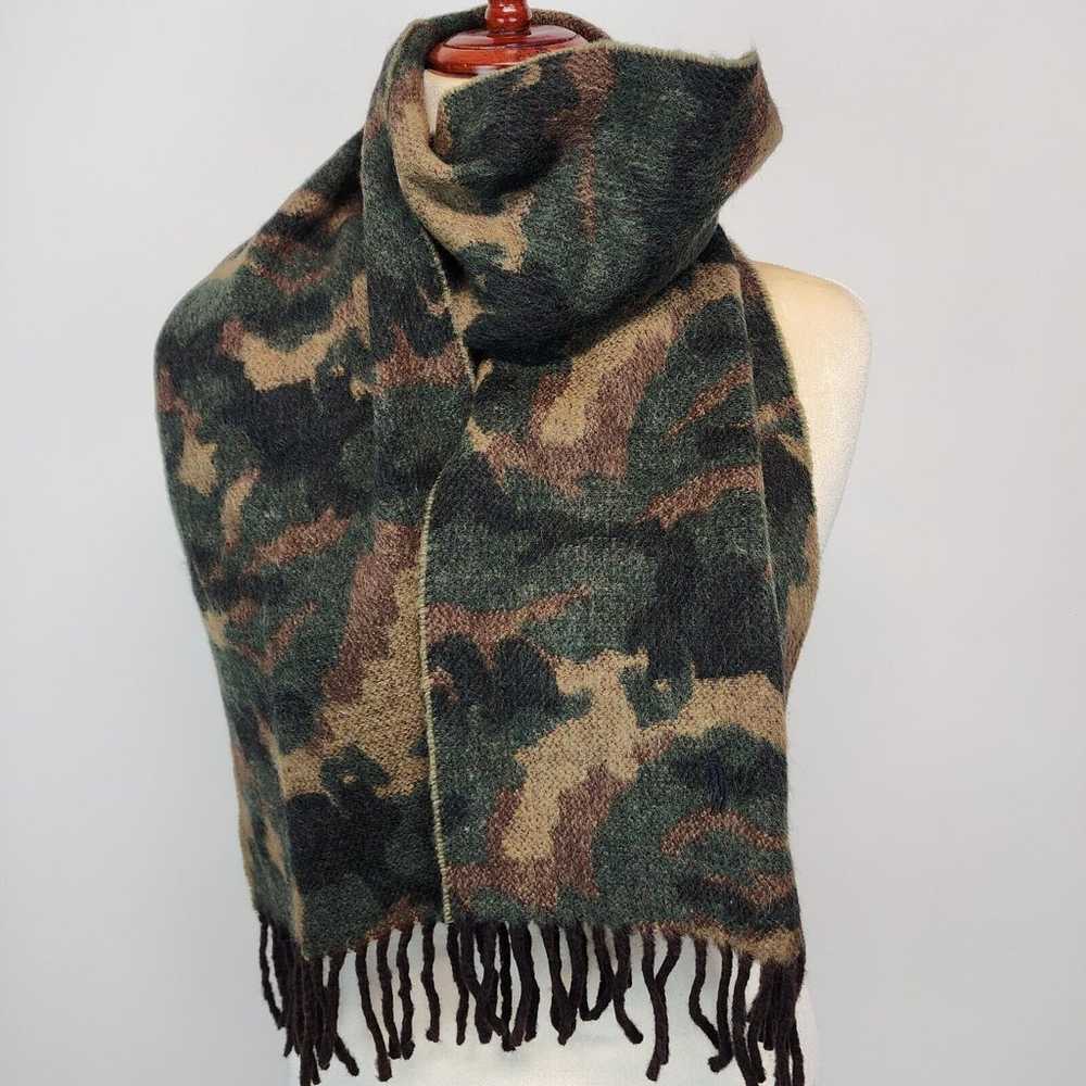 Vtg Polo Ralph Lauren Camo Print Scarf Lambs Wool… - image 2