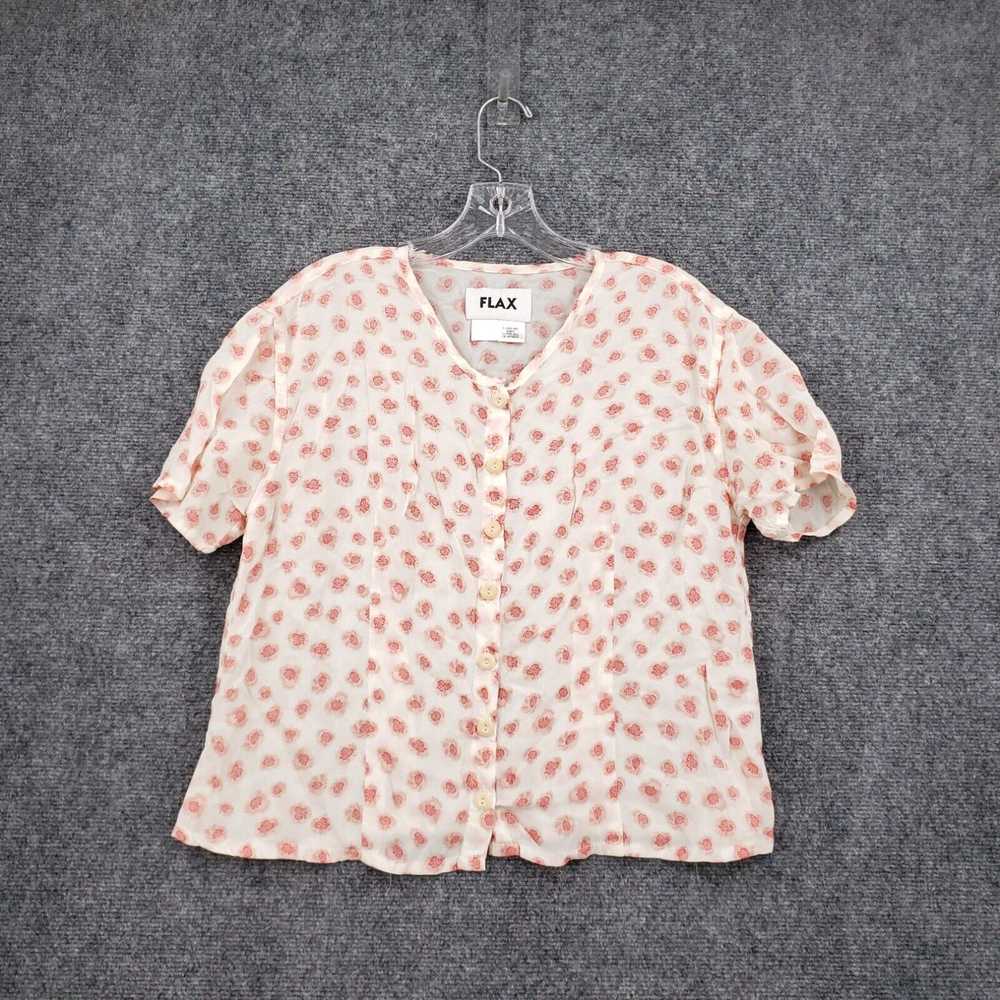 flax Flax Top Womens S Small White Floral V Neck … - image 1