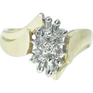 10K Vintage Diamond Cluster Bypass Statement Ring… - image 1