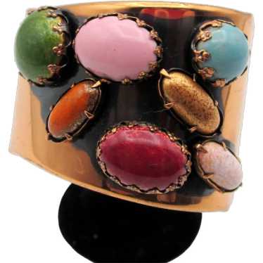 Vintage MATISSE Copper Cabochon Stone Cuff Bracel… - image 1