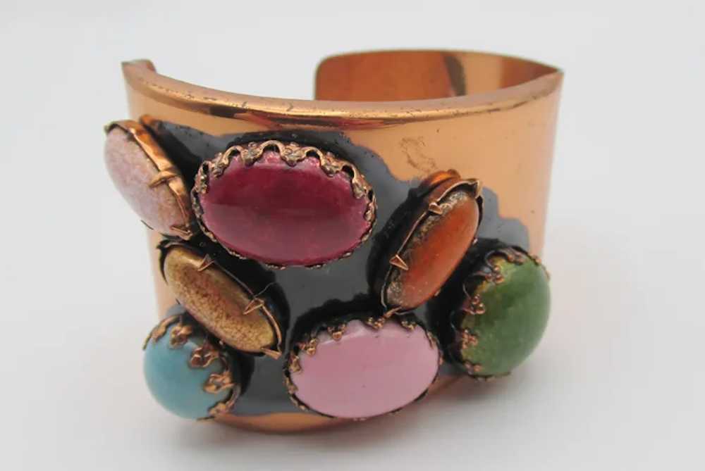 Vintage MATISSE Copper Cabochon Stone Cuff Bracel… - image 2