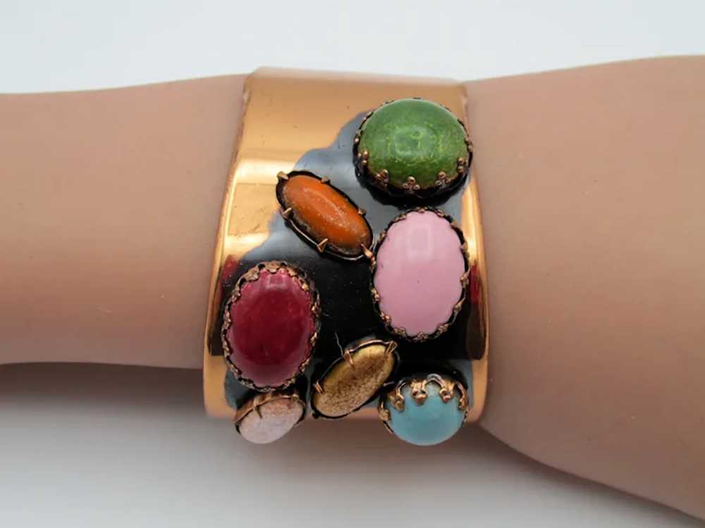 Vintage MATISSE Copper Cabochon Stone Cuff Bracel… - image 4