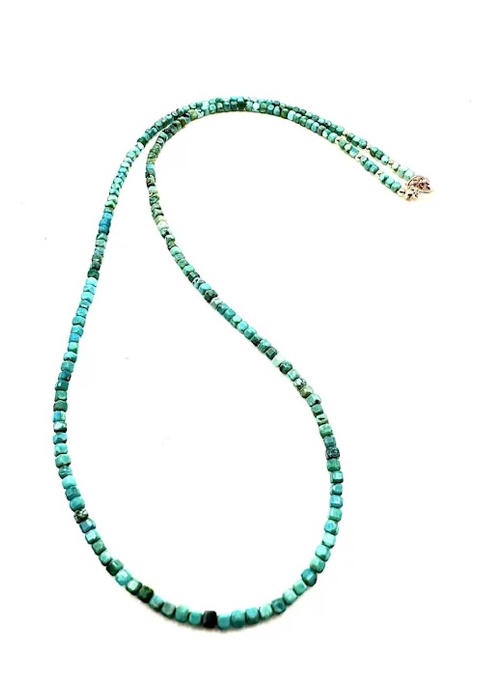 Tiny Turquoise Cubes and 14k Gold Necklace - image 3