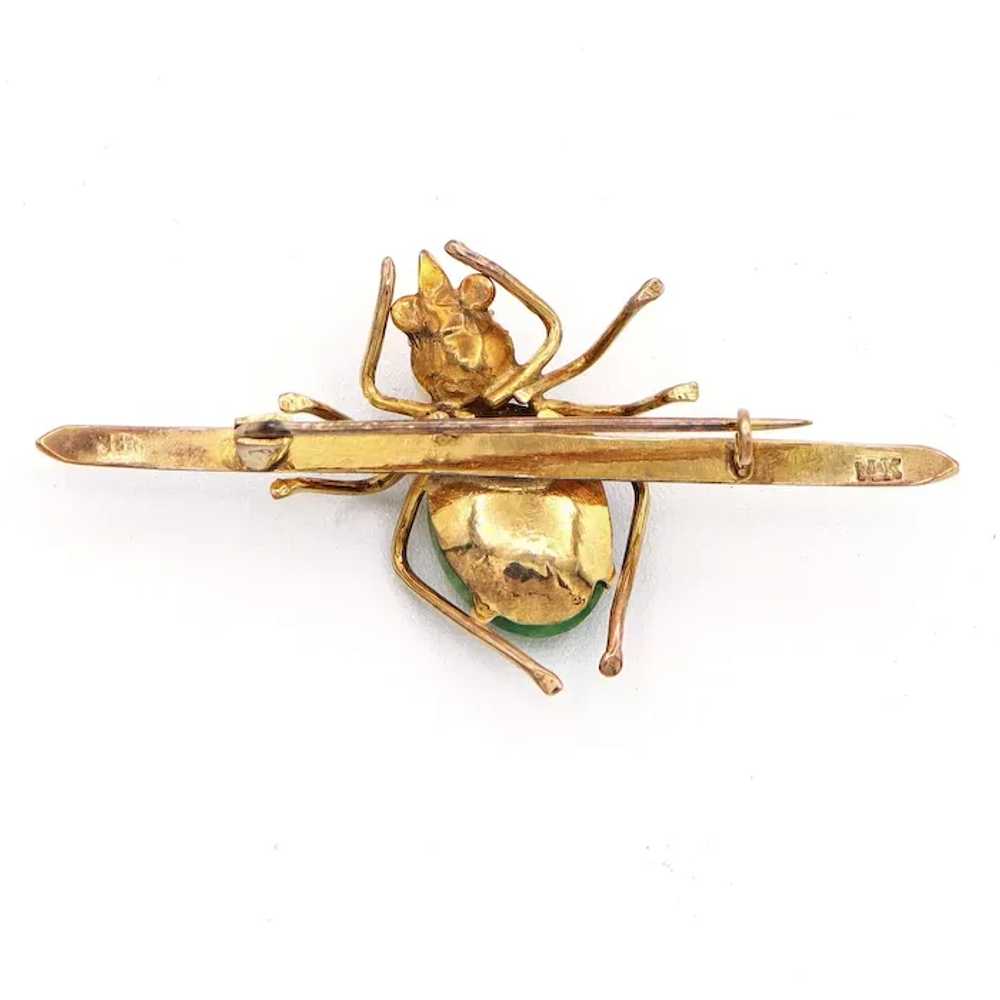 Vintage 8K Yellow Gold Jade Pearl Spider Bug Broo… - image 2