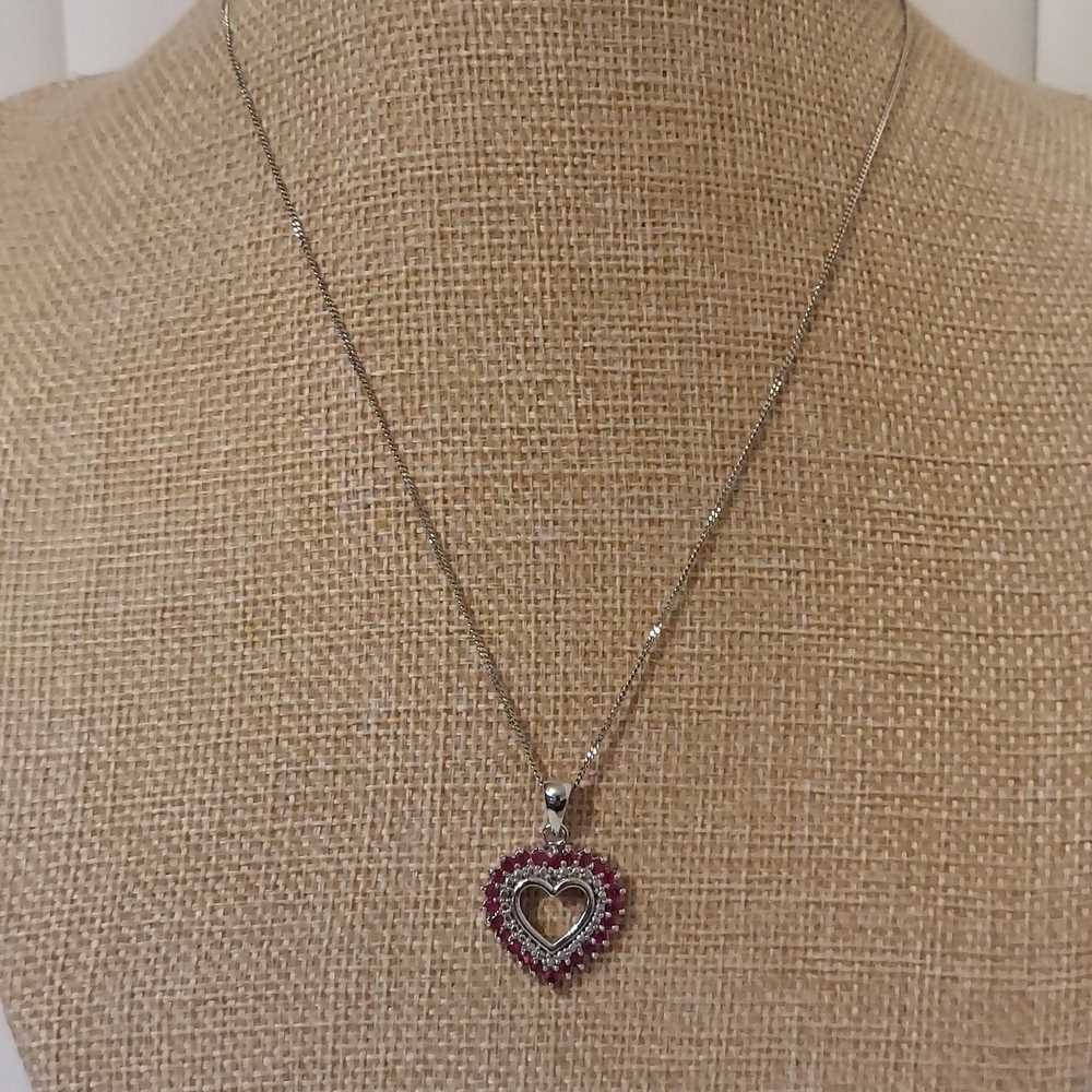 Vintage Vintage Italian Sterling & Rubies Heart P… - image 1