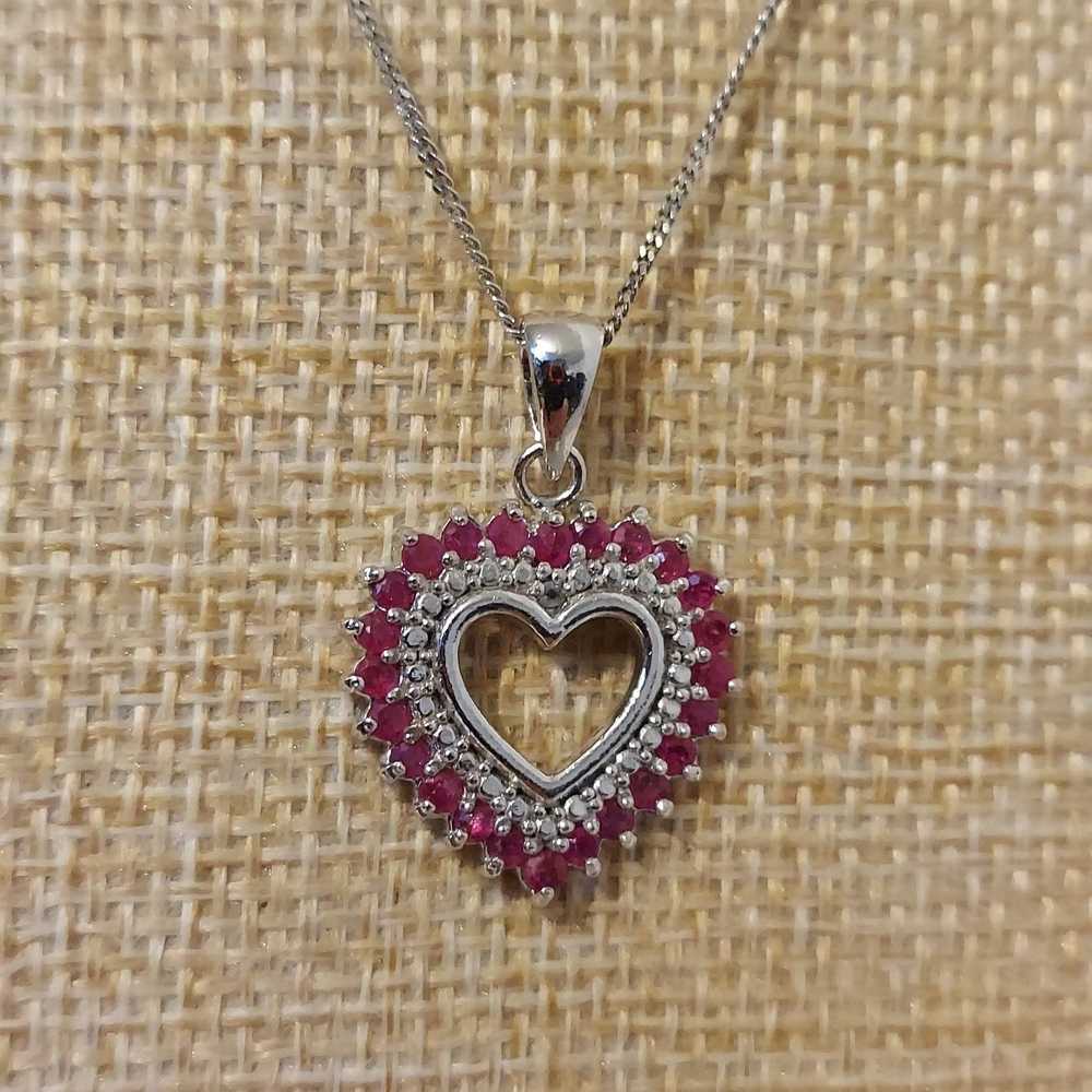 Vintage Vintage Italian Sterling & Rubies Heart P… - image 2