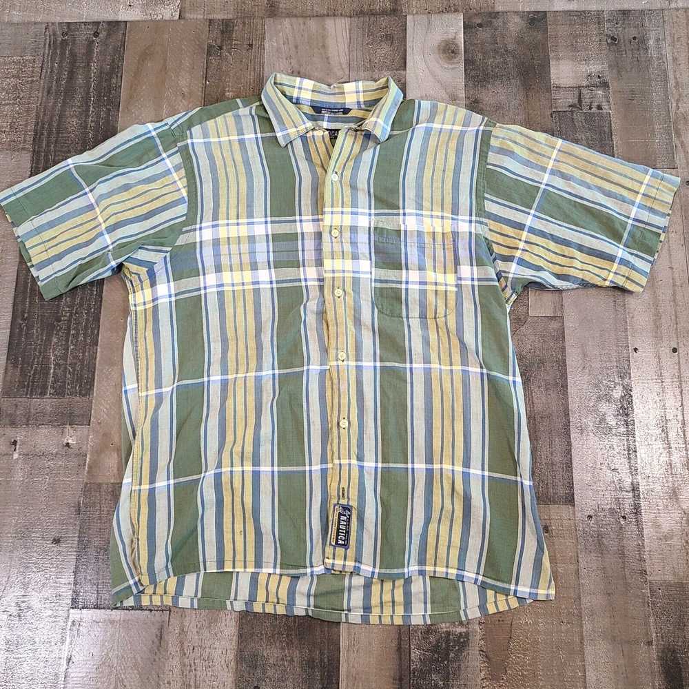 Nautica Nautica Shirt L Large Green Button-Up Pla… - image 1