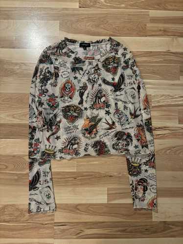 Ed Hardy Ed hardy mesh tattoo graphic long sleeve 