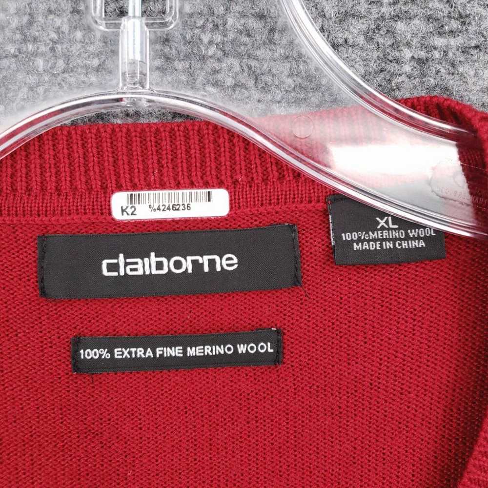 Vintage Claiborne Sweater Mens XL Red Pullover V-… - image 3