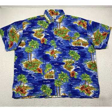 Vintage RIMA Shirt Mens 2XL XXL Blue Floral Hawai… - image 1