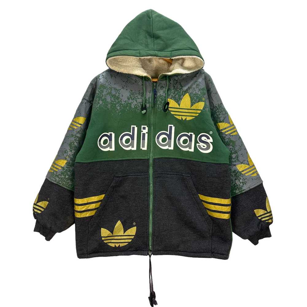 90's ADIDAS TREFOIL BIG LOGO SHERPA HOODIES #8199… - image 1