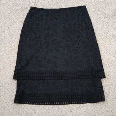 Worthington Knee Length Tiered Black Floral Lace … - image 1