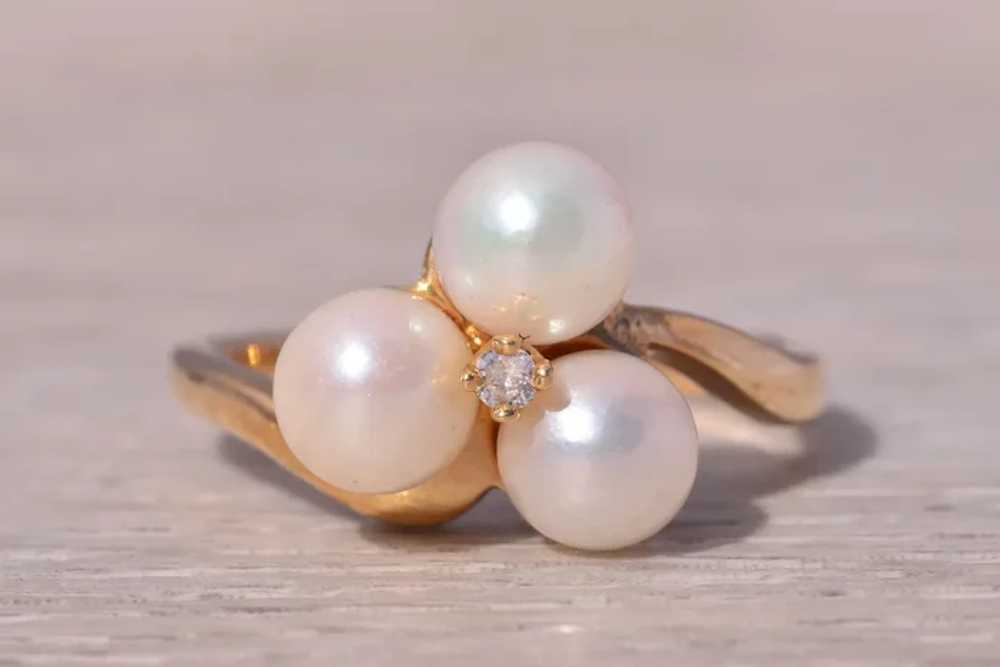 Pearl and Natural Diamond Ring in Yellow Gold - image 6