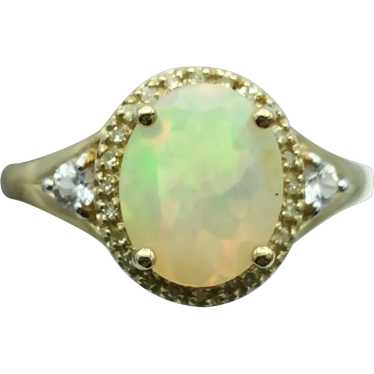 10K .13ctw Opal, Sapphire and Diamond Ring