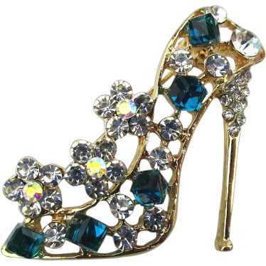 Vintage Crystal High Heel Stiletto Shoe Pin Brooch - image 1