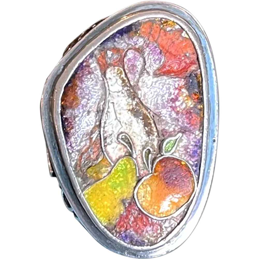 Enamel Still Life Silver Ring - image 1