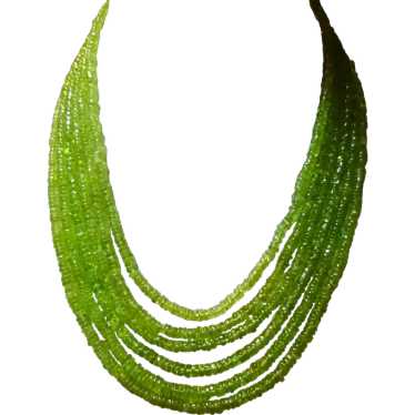 Vintage Peridot Six Strand Necklace 18K & Diamond 