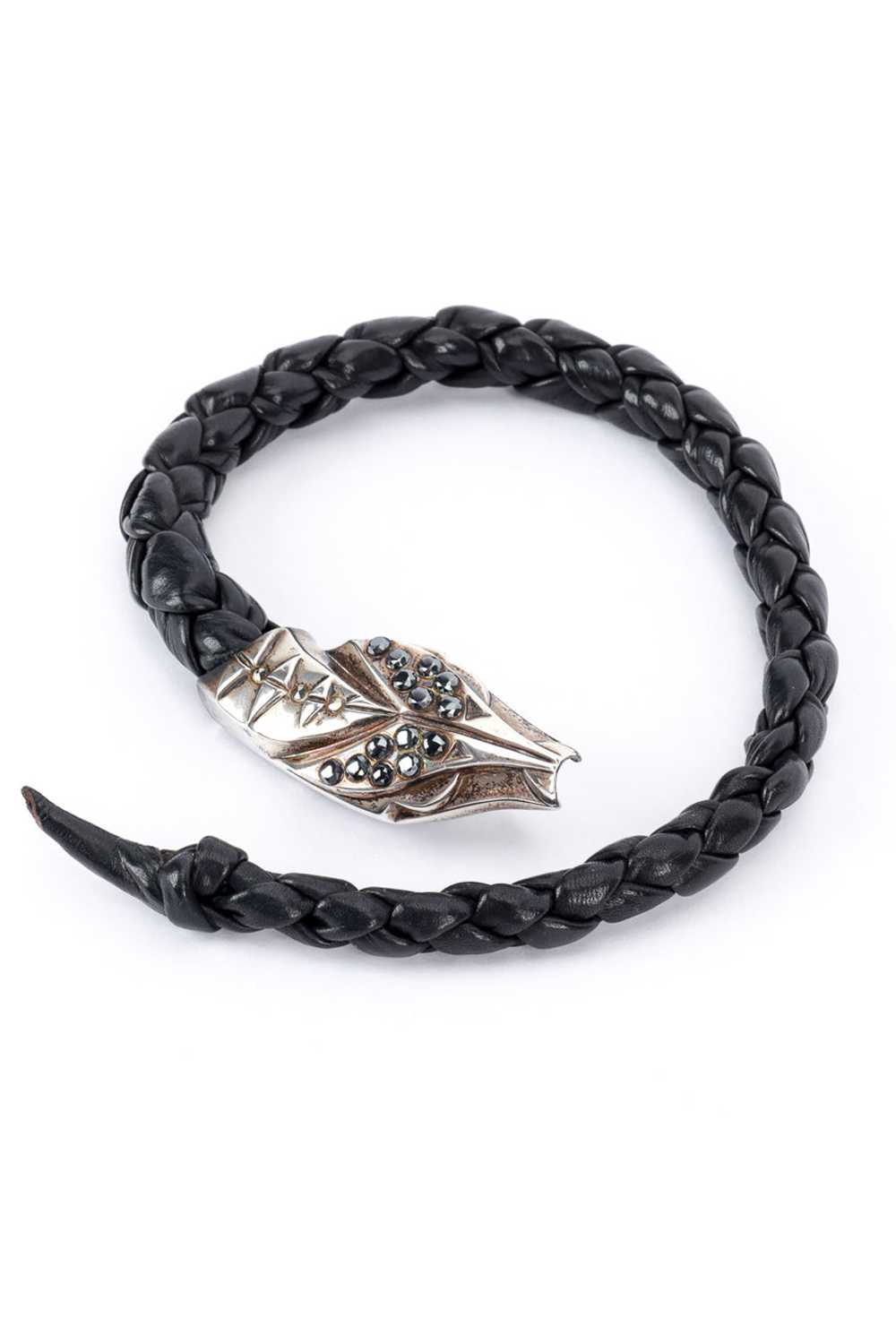 Silver Snakebite Leather Collar - image 1