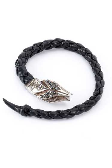 Silver Snakebite Leather Collar - image 1