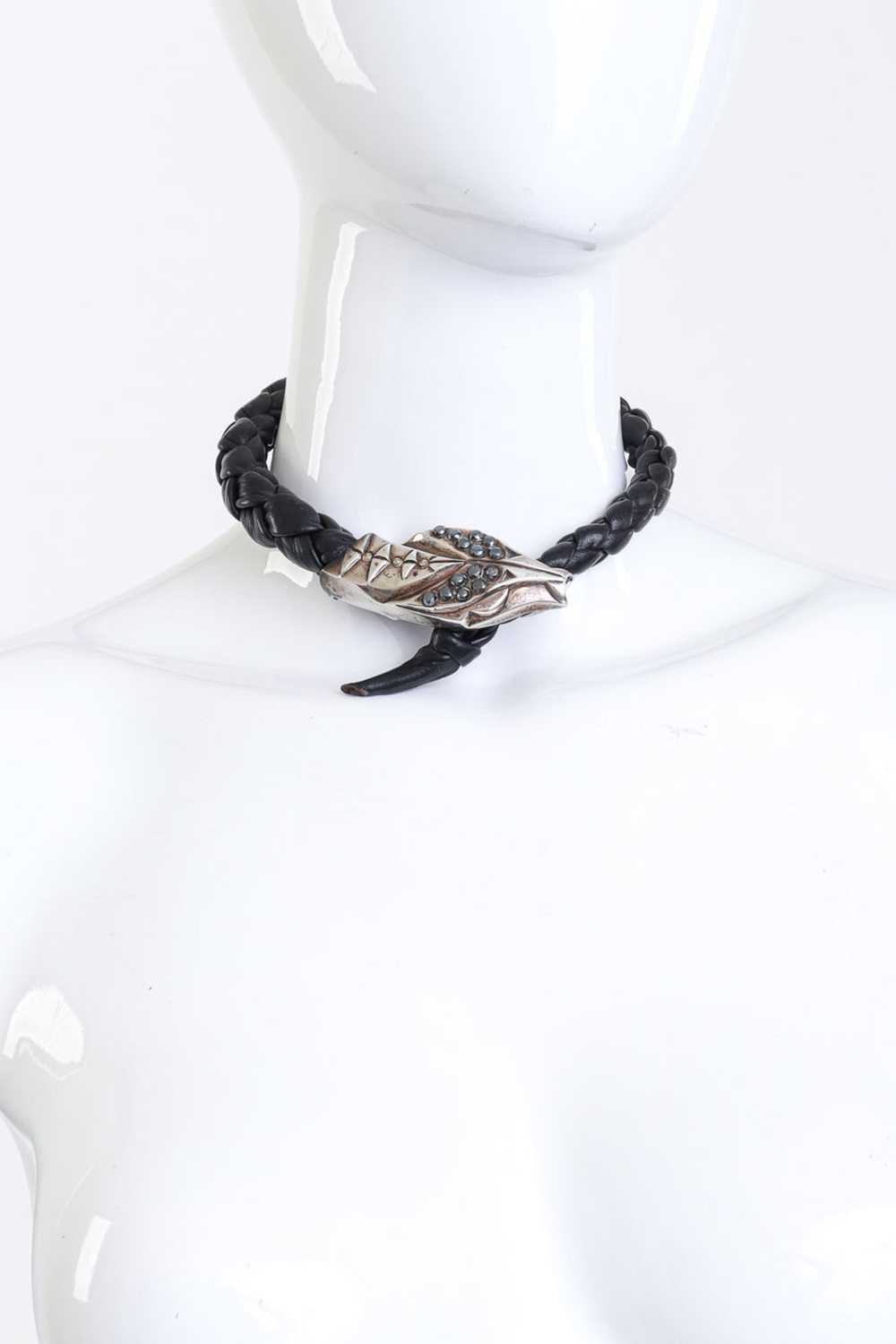 Silver Snakebite Leather Collar - image 2