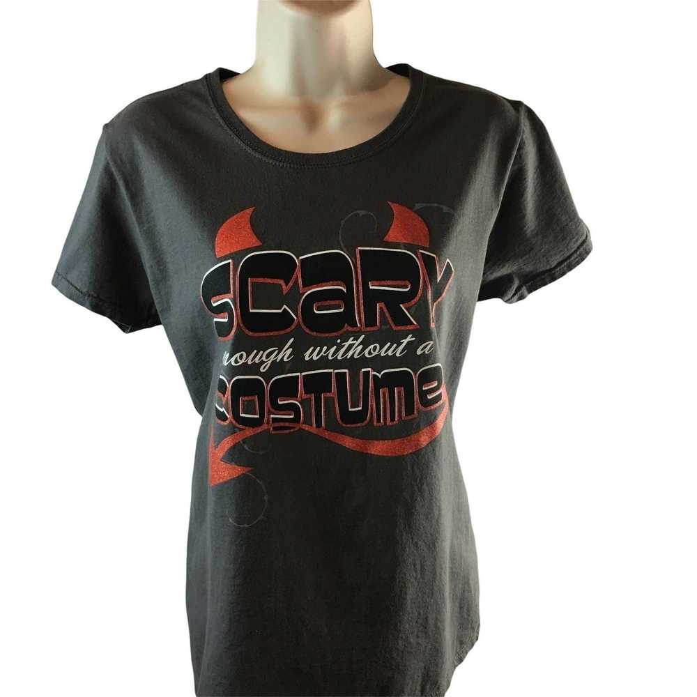 Gildan Womens Novelty Halloween T Shirt Scary Wit… - image 1