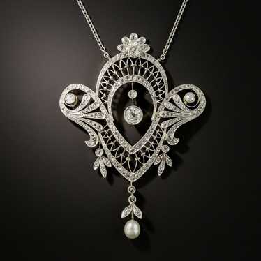 Edwardian Diamond and Natural Pearl Necklace