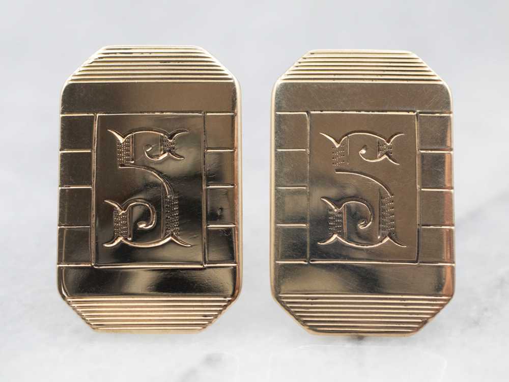 Artistic Yellow Gold "S" Monogrammed Cufflink Stu… - image 2